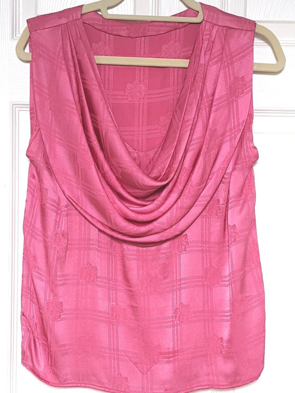 Rose Pink Silk Sleeveless Blouse with Cowl Drape. Elegant. Handmade. Sz 6.